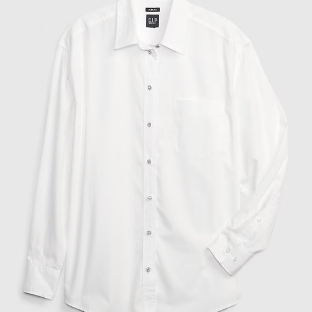 GAP Long Sleeve Rhinestone Button Big Shirt in White Large